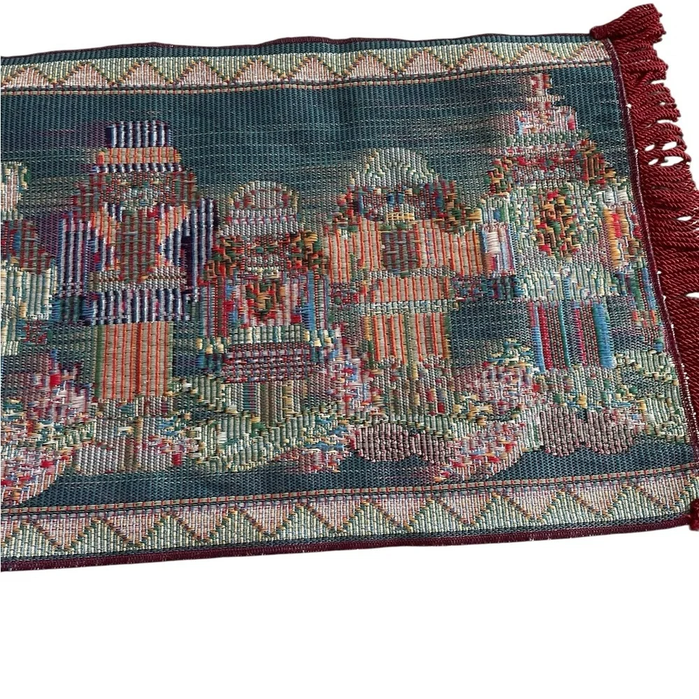 Nutcracker Tapestry Christmas Table Runner 80” x 12.5”Fringe Tabletop Decoration